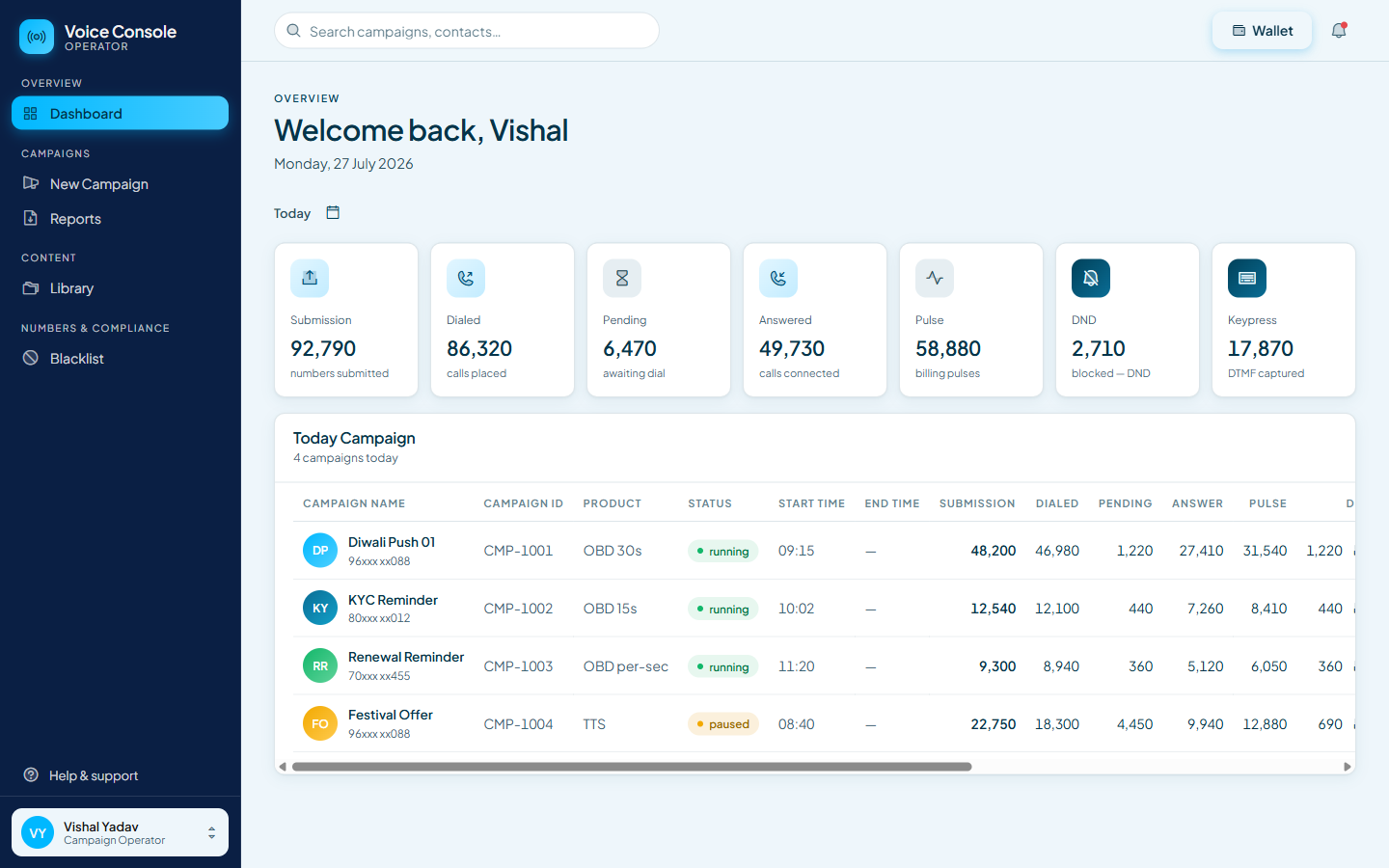 Voice Console — CPaaS UI Redesign screenshot
